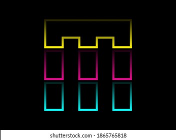 M letter vector desing, Cmyk color font logo. Dynamic split blue, pink, yellow color on black background. For social media,design elements, creative poster, web template and more      