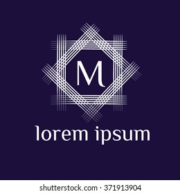 M letter vector logo with square calligraphic borders (icon, sign, symbol, monogram)