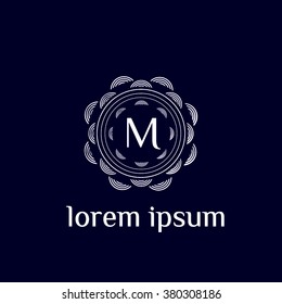M letter vector logo with square calligraphic borders (icon, sign, symbol, monogram)
