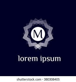 M letter vector logo with square calligraphic borders (icon, sign, symbol, monogram)