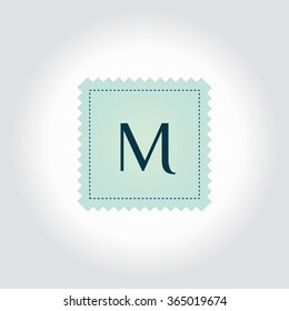 M letter vector logo template (sign, symbol, emblem, ornament) on a stamp background