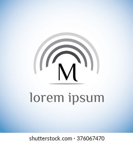 M letter vector logo template (sign, symbol, emblem, ornament). Frequency circles element 