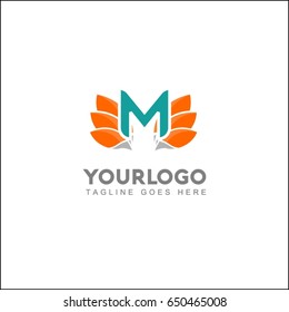 M letter victory wing identity, hotel logo, luxury brand logo, palm leaf nature vector illustration template.