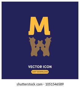 "M" Letter Water Reflection Vector Icon Illustration