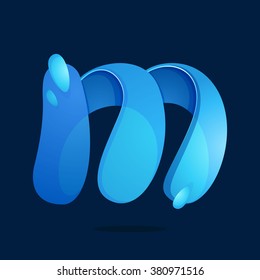 M letter with water waves and drops. Font style, vector design template elements for your ecology application or corporate identity.
