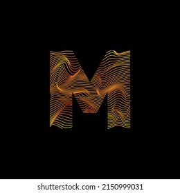 M letter wavy line. M letter with motion wave. Alphabet logo with colorful twisted lines. Creative vector illustration with zebra, sea, print and wavy pattern lines.