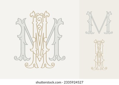 M letter wedding monogram creator kit. Elegant historical style alphabet for party invitations. This set includes Wide and Narrow capitals for your own emblem. Find full set in my profile.