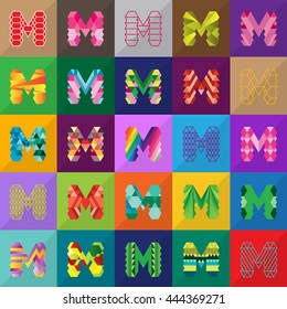M Letters Icons Set - Isolated On Mosaic Background - Vector Illustration, Graphic Design. For Web, Websites, Print, Presentation Templates, Mobile Applications And Promotional Materials 