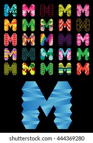M Letters Icons Set - Isolated On Black Background - Vector Illustration, Graphic Design. For Web, Websites, Print, Presentation Templates, Mobile Applications And Promotional Materials 