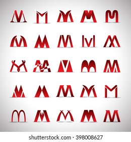 M Letters Icons Set-Isolated On Gray Background-Vector Illustration,Graphic Design.For Web,Websites,App,Print,Presentation Templates,Mobile Applications And Promotional Materials.Different Lettering