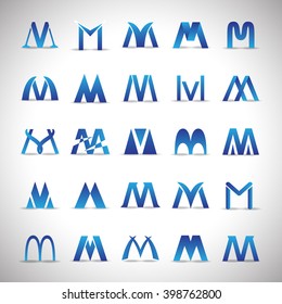 M Letters Icons Set-Isolated On Gray Background-Vector Illustration,Graphic Design.For Web,Websites,App,Print,Presentation Templates,Mobile Applications And Promotional Materials.Different Lettering