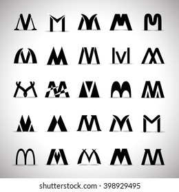 M Letters Icons Set-Isolated On Gray Background-Vector Illustration,Graphic Design.For Web,Websites,App,Print,Presentation Templates,Mobile Applications And Promotional Materials.Different Lettering
