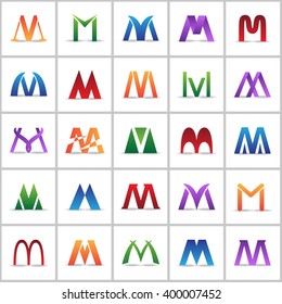 M Letters Icons Set-Isolated On White Background-Vector Illustration,Graphic Design.Different Lettering
