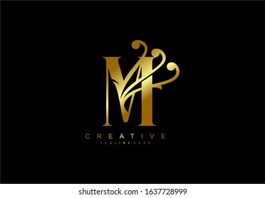 M Linked Abstract Flourish Gold Color Monogram Shape Vector Logo