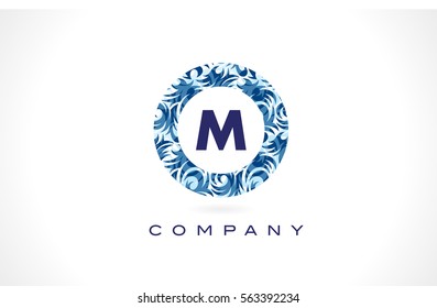 M Logo Blue Pattern Logo. Letter M Flower Texture Icon Vector.