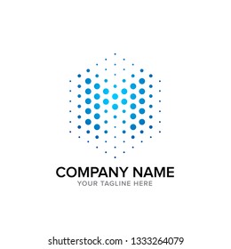 M logo with the concept of pointillism and technology