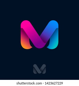 M logo Consist of  Rainbow Ribbons. M origami monogram. Network, Web Icon. Ui Design. 