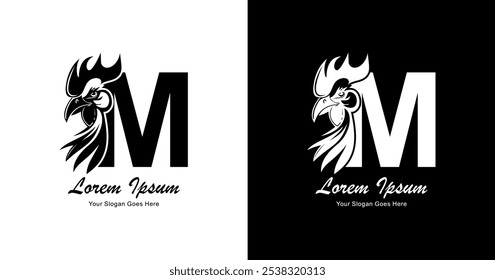 M logo design combined with chicken head