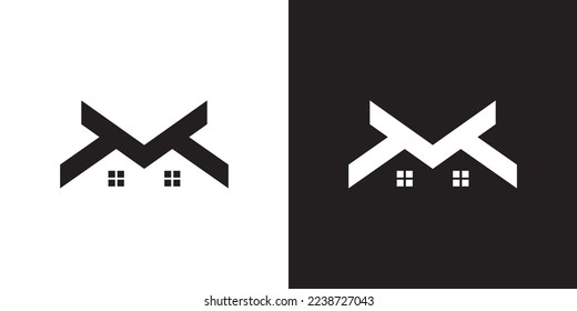M logo design is intended for construction, building, real estate, home, and property. An awesome trendy and minimal M home logo design template with White and Black colors.