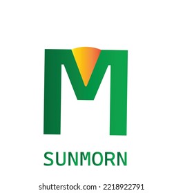m logo design isolated on white background, sun , orange, gradient, sunmorn, moring , sun morning concept 
