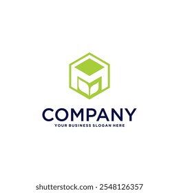 m logo design with leaf and box