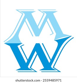 M logo design mirror effect blue color