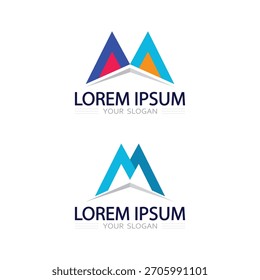 M logo design or mountain icon M font for business