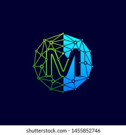 M logo design template,Circle with connected lines for brand of smart contract block symbol. technology digital logo - Vector - Vector