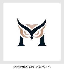 m logo design template.owl-shaped logo composed of the letter M, symbolizing sharpness and clarity