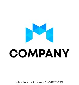 M logo design vector unique template blue color