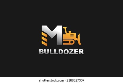 M logo dozer para la empresa de construcción. Ilustración vectorial de la plantilla de equipo pesado para su marca.