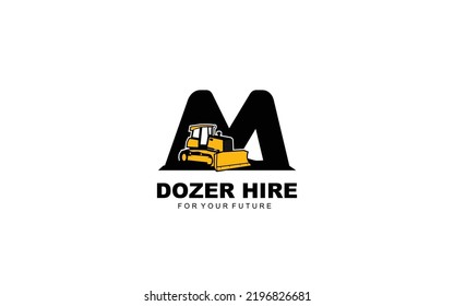 M logo dozer for construction company. Heavy equipment template vector illustration for your brand.
