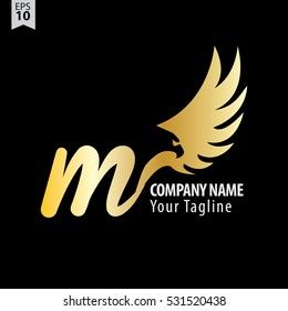 M Logo With Eagle or Hawk Icon Design Template