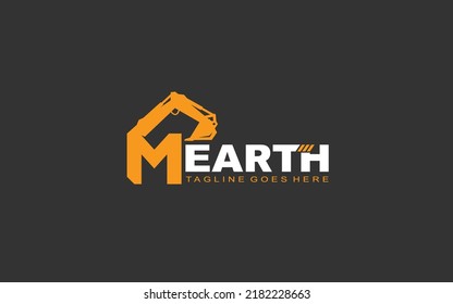 M logo excavator for construction company. Heavy equipment template vector illustration for your brand.