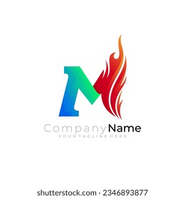 M logo and fire design combination, hot logo, company icons