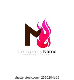 M logo with fire design combination, danger logos