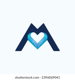 M logo with heart, suitable for app logo and other graphic design.