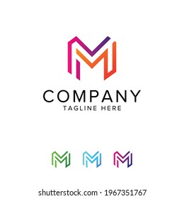 M logo in hexagon. M monogram. M letter, M line logo design