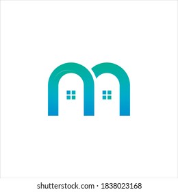 M logo with home icon logo