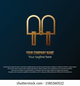 M logo with ice cream shape, gold gradient color, Vector.