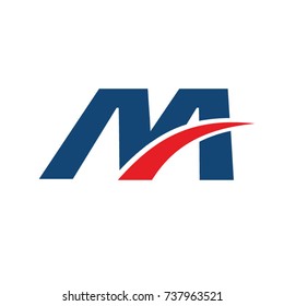 M logo, M initial overlapping swoosh letter logo blue and red