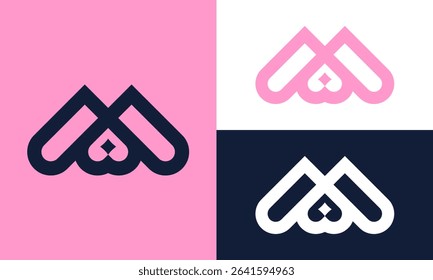 M logo with inverted heart symbol.