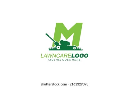 M logo lawncare for branding company. mower template vector illustration for your brand.