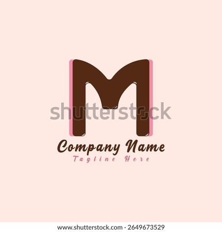 M Logo, M. Letter, M Chocolate logo template, pink color background