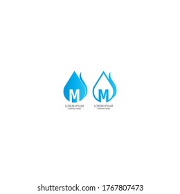 M logo letter design concept drop weather in blue color 