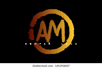 A M Logo. AM Letter Design Vector with gold color. grunge style