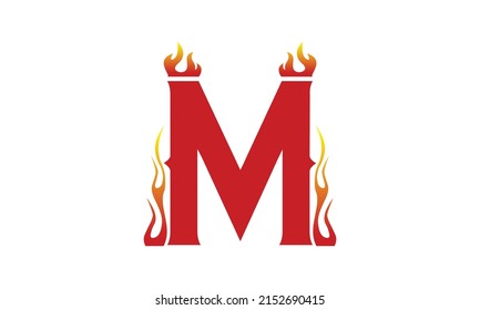 M logo. Letter M fire logo design vector illustration 