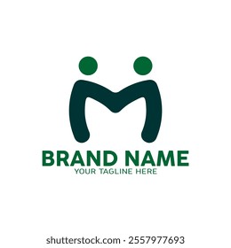 M logo. Letter M logo with illustration of two people holding hands