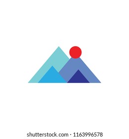 M logo letter , mountain, sun logo design