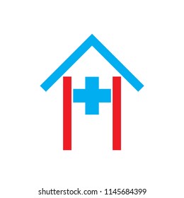 M logo letter with plus and building design